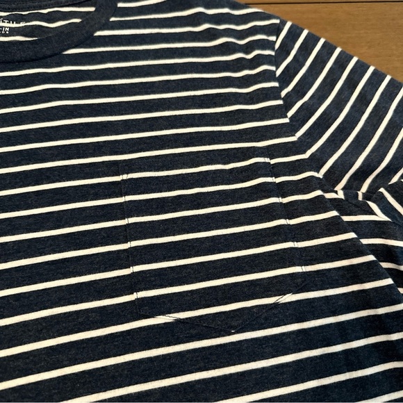 JCrew Shirt Men’s Large Slim Blue Striped Mercantile Knit Goods Crewneck Tee - Picture 4 of 7